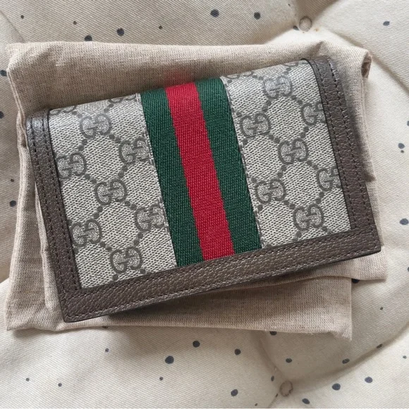 Gucci Supreme Ophidia Beige and Brown Playing Card Wallet Red and Green Stripe - Picture 3 of 13
